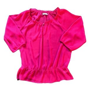 Old Navy Sheer Fuchsia Blouse Sz L with Peep Hole Button